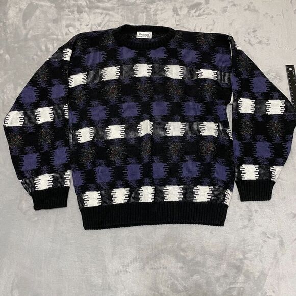 Protege Sweater Mens Large L Black Purple Coogi Style Cosby Made in USA Acrylic - Picture 1 of 7